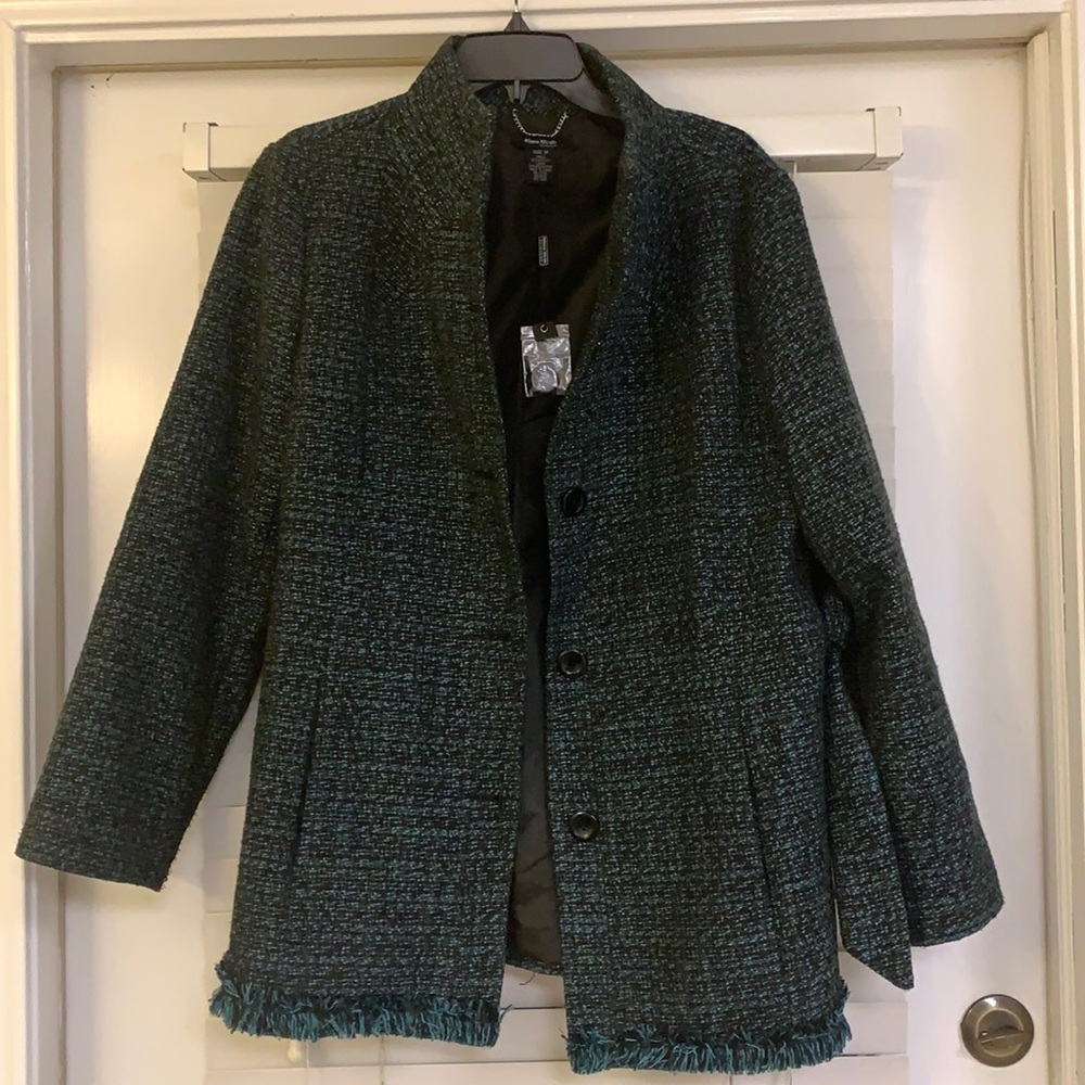 Hunter green with hint of teal tweed pea coat